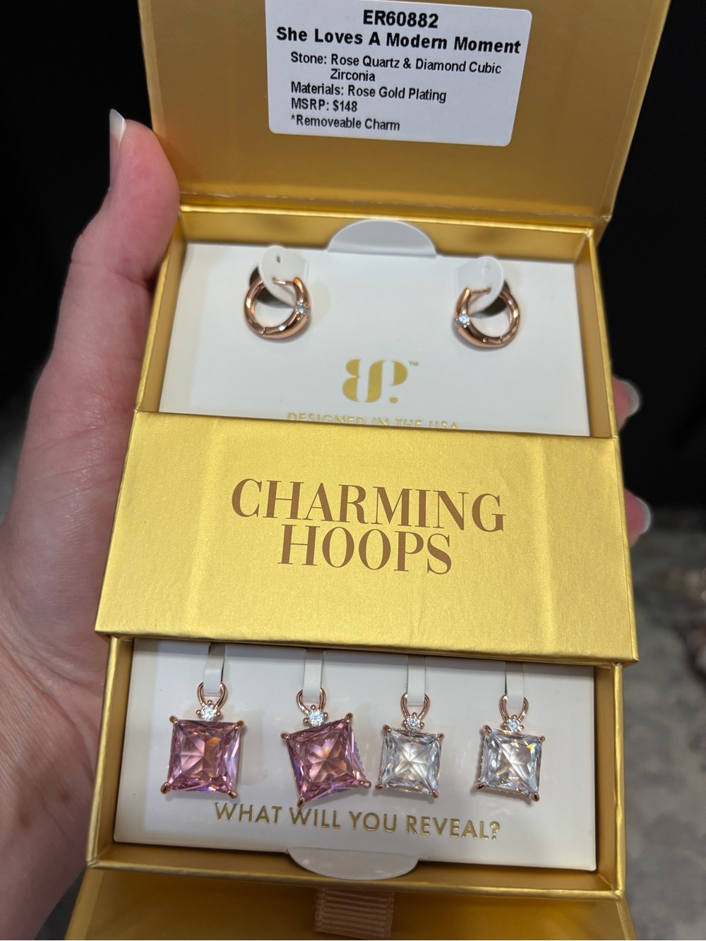 bp Rose Gold Plated Charming Hoops with Pink and Clear Stones